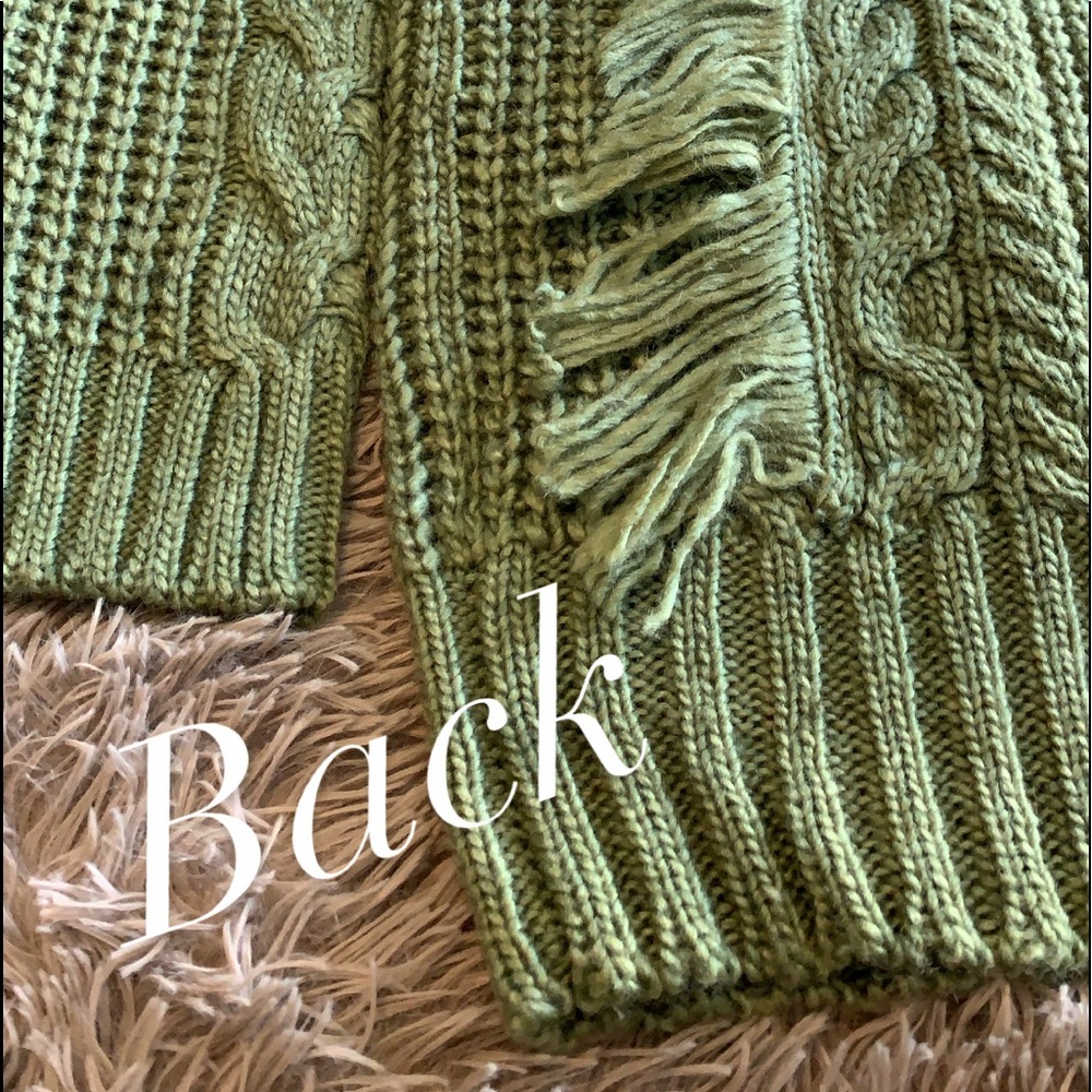 Knotted Fringe Olive Green Sweater - Picture 2 of 7